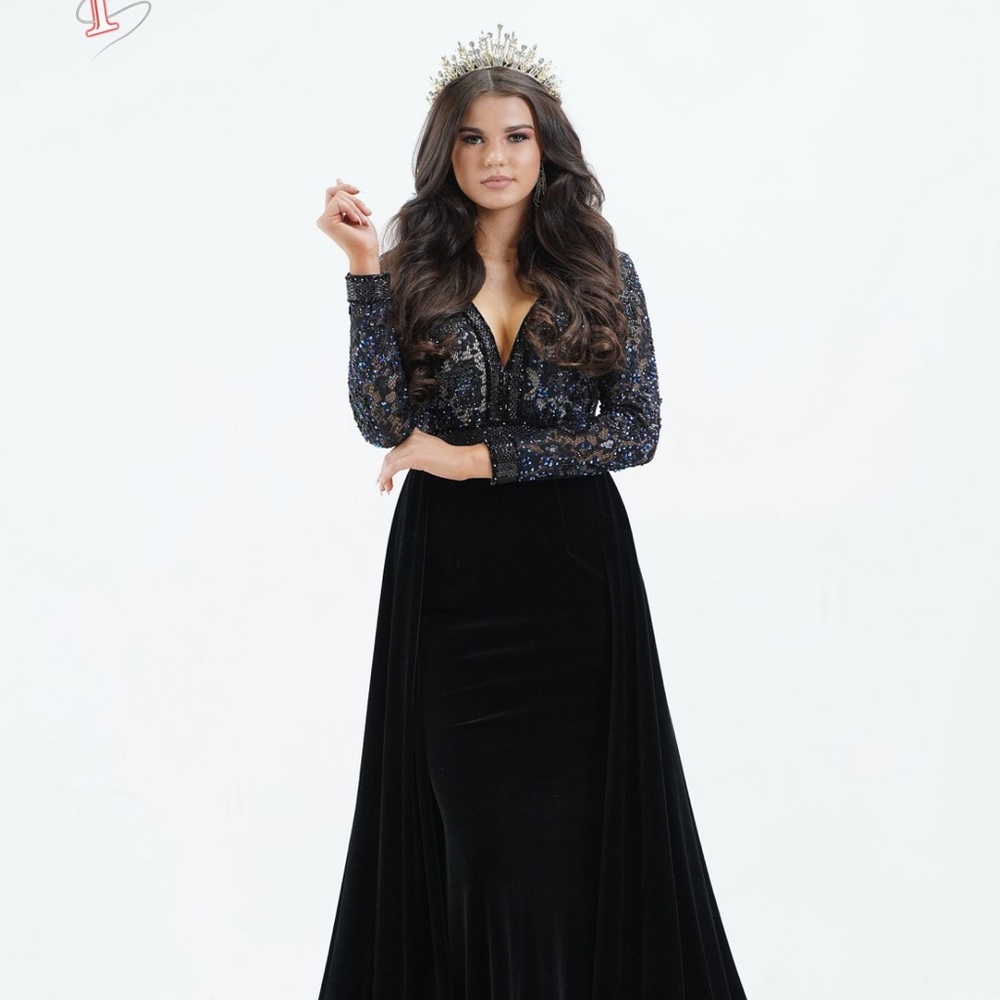 Black gown with velvet overskirt